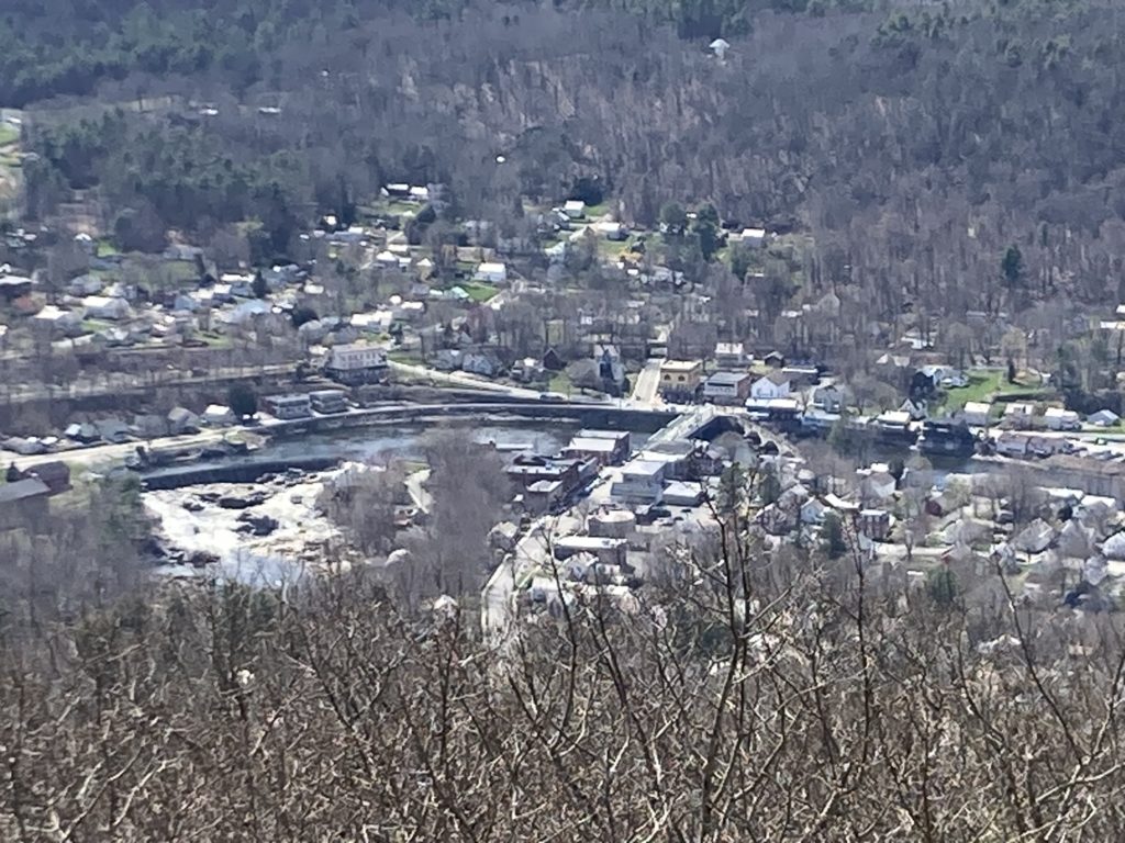 A zoomed photo looking at the village